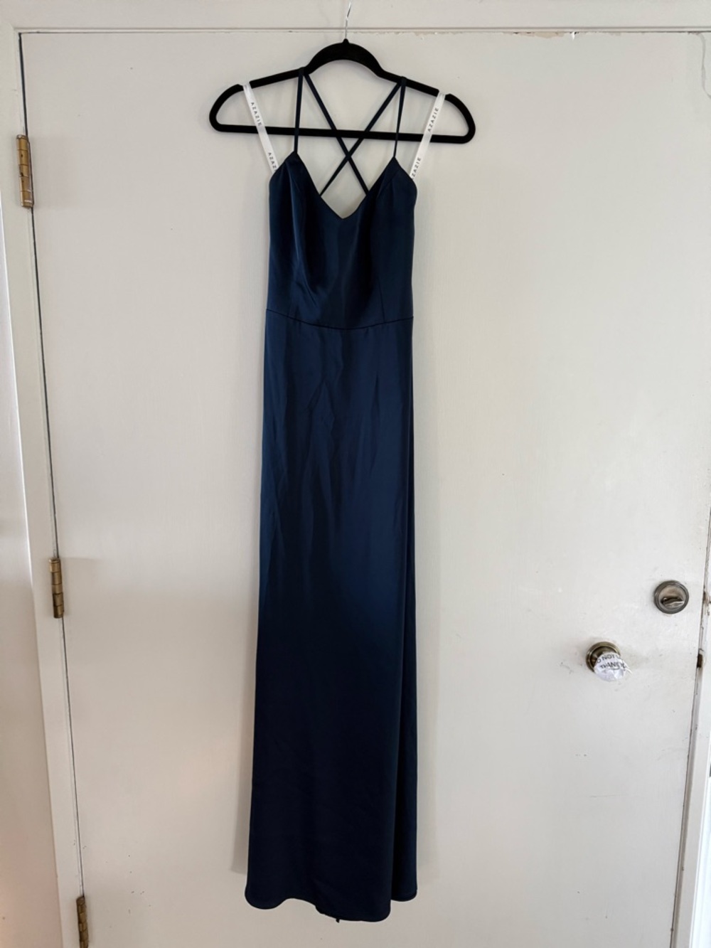 Azazie Mei Stretch Satin Dark Navy Maxi Dress